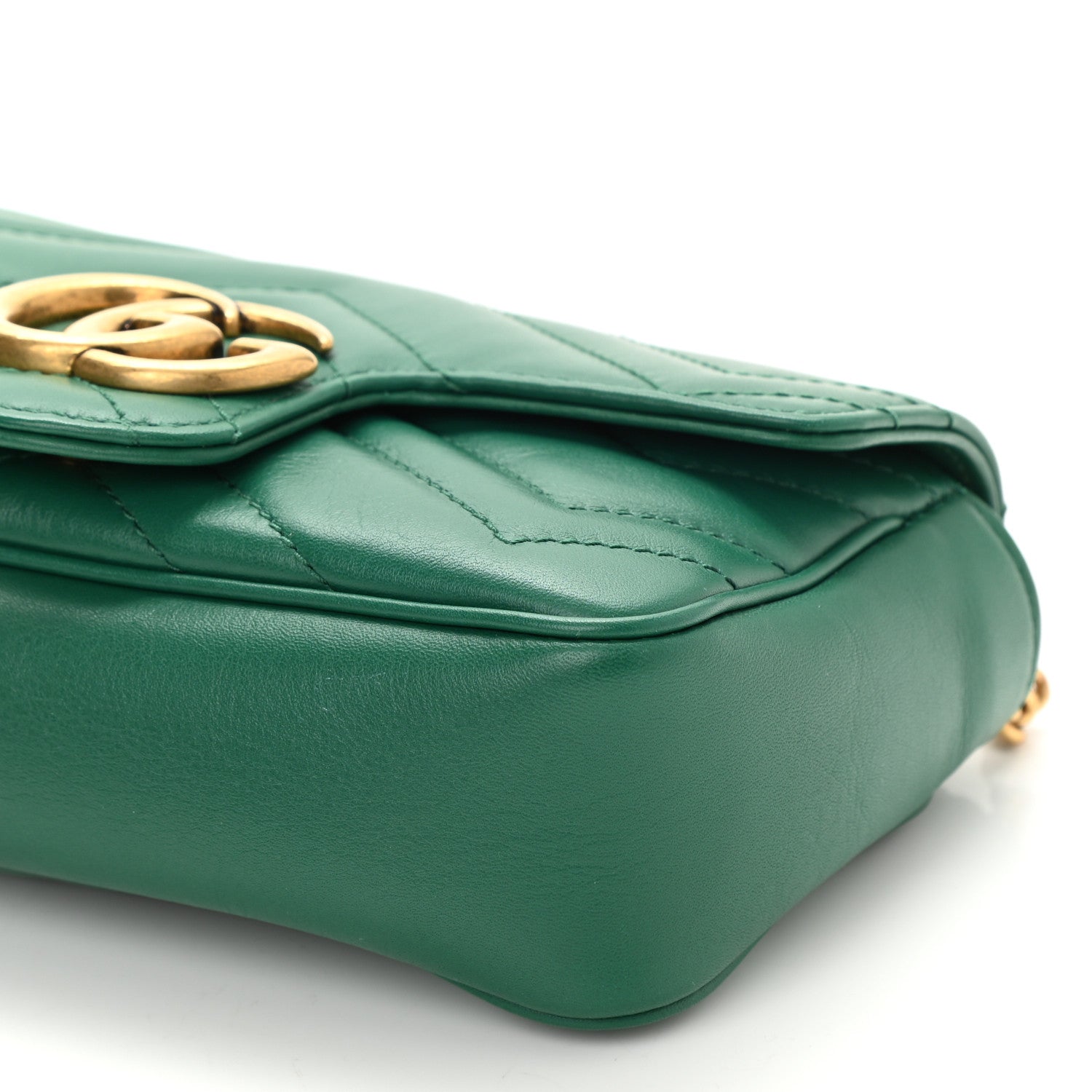 Gucci Calfskin Matelasse Super Mini GG Marmont Shoulder Bag Emerald Green 8 of 8