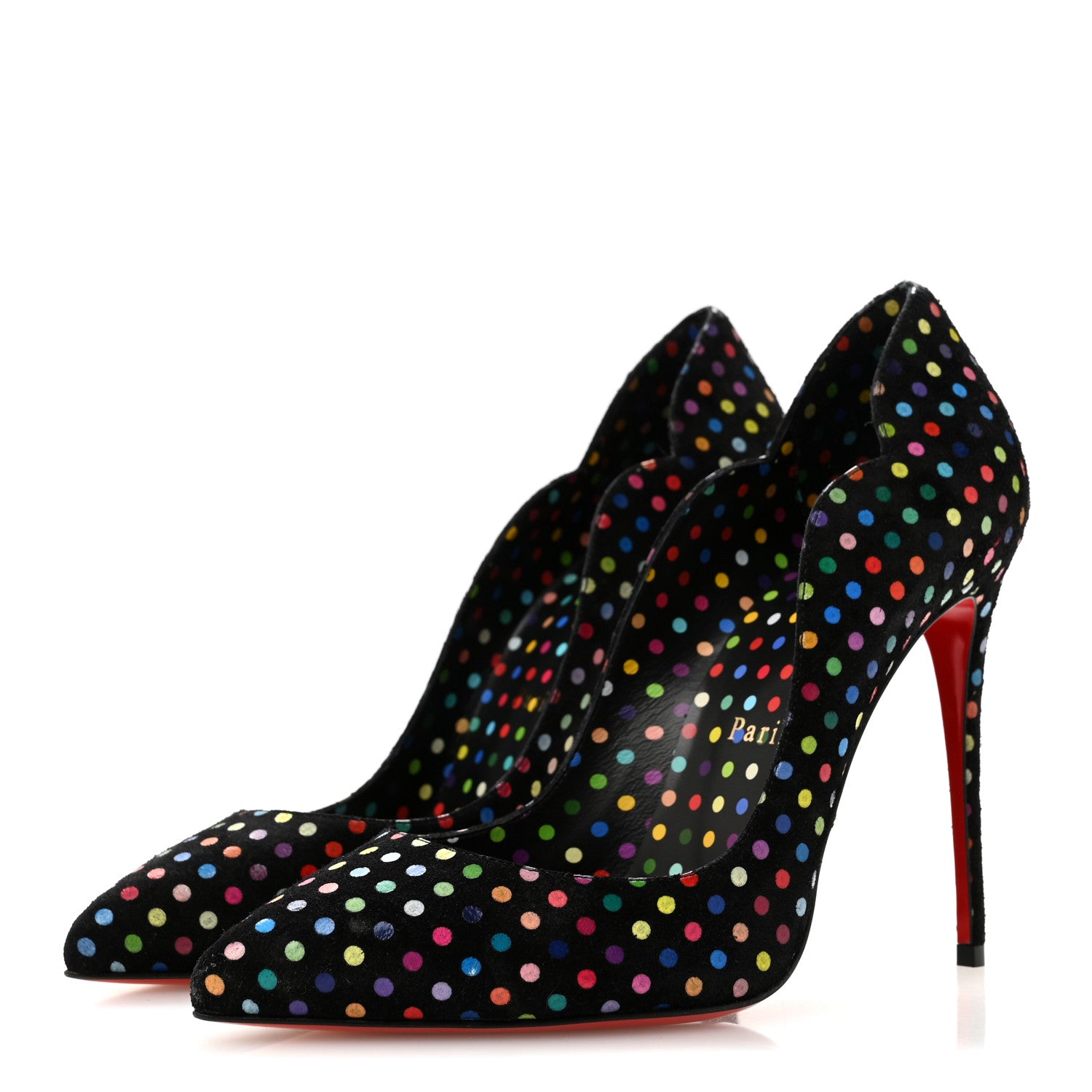 Christian Louboutin Suede Polka Dot Hot Chick 100 Pumps 38 Black Multicolor 38 Black Multicolor 4 of 8