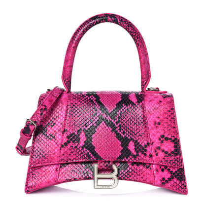Balenciaga Shiny Calfskin Python Effect Small Hourglass Top Handle Bag Fuchsia Black 1 of 11