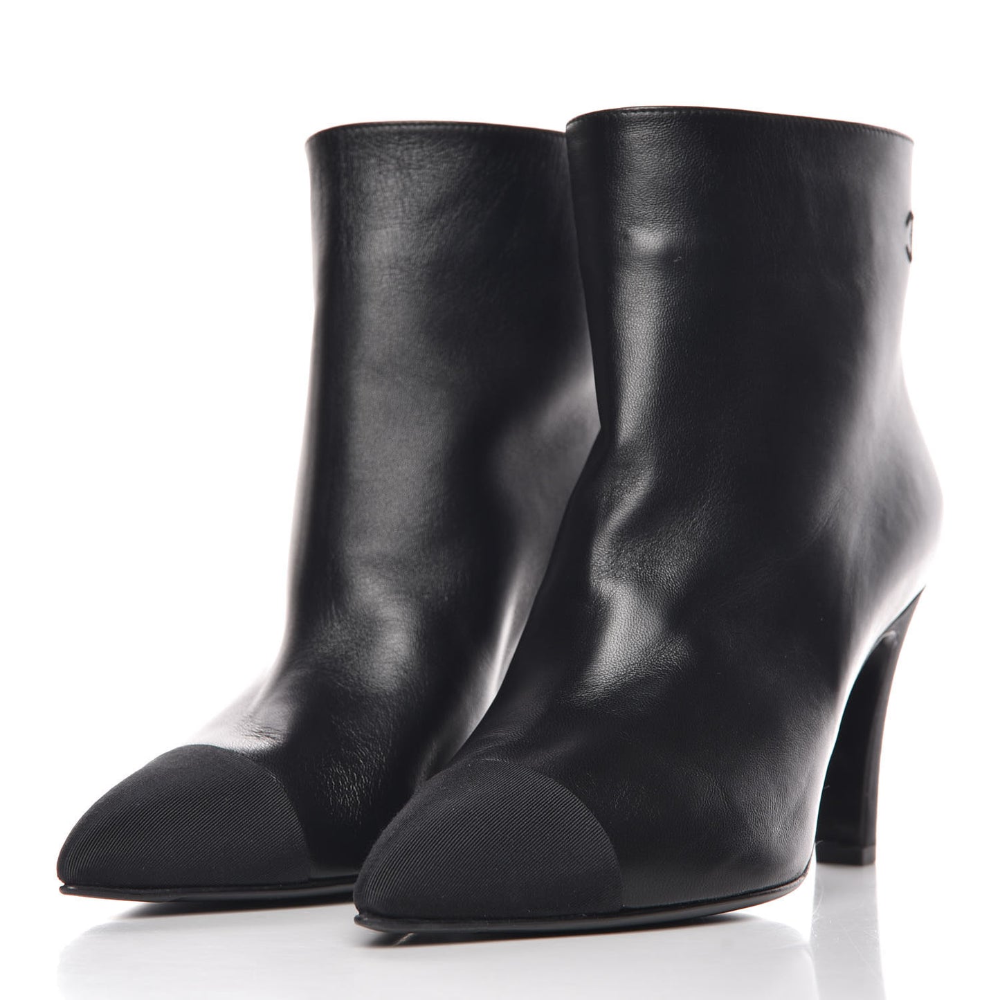 Lambskin Grosgrain Cap Toe Short Ankle Boots 37.5 Black