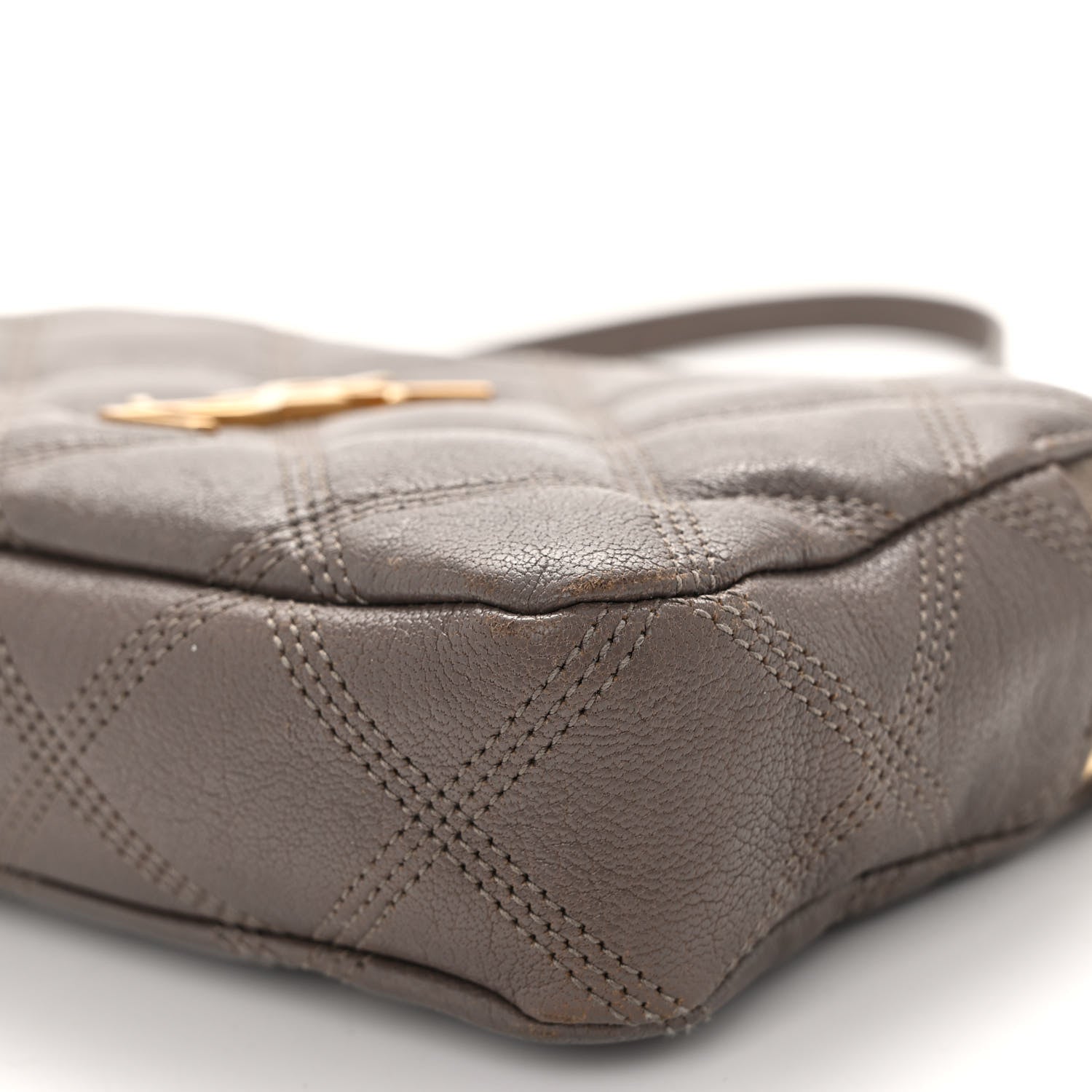 Saint Laurent Grained Lambskin Quilted Mini Becky Double Zip Bag Taupe 12 of 13