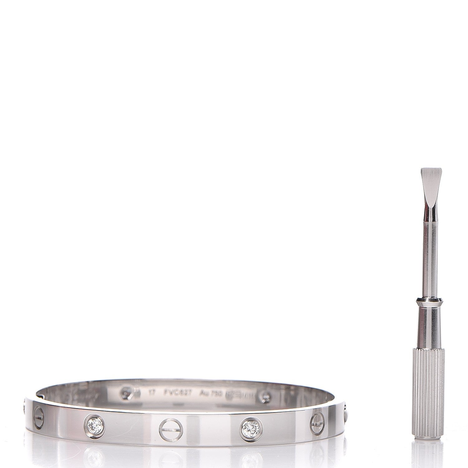 Cartier 18K White Gold 4 Diamond LOVE Bracelet 17 5 of 6
