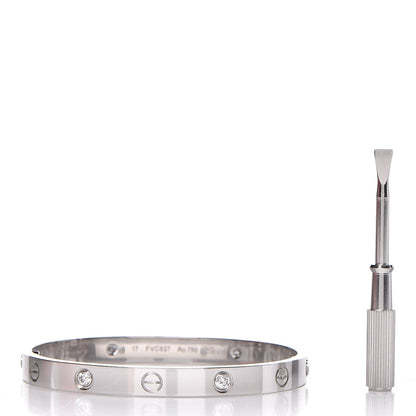 Cartier 18K White Gold 4 Diamond LOVE Bracelet 17 5 of 6