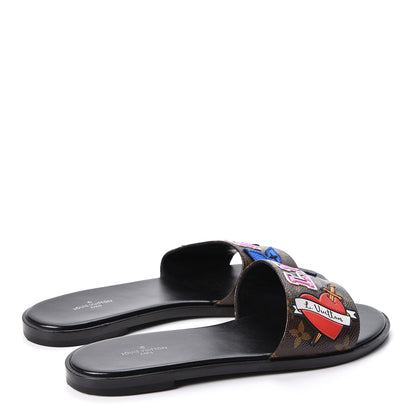 Louis Vuitton Patent Calfskin Monogram LV Black Heart Flat Mules 38 Cacao 4 of 10