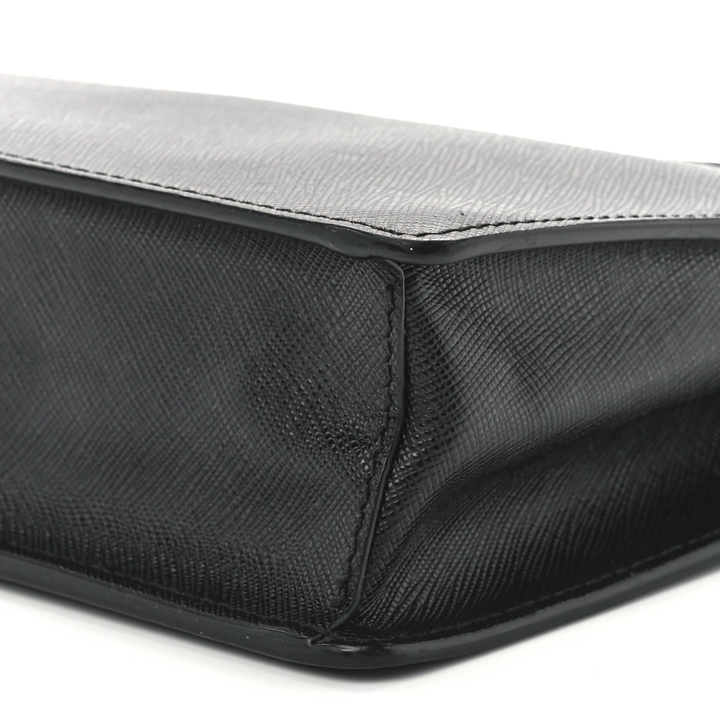Saffiano Travel Metal Triangle Logo Slip Handle Wristlet Pouch Black
