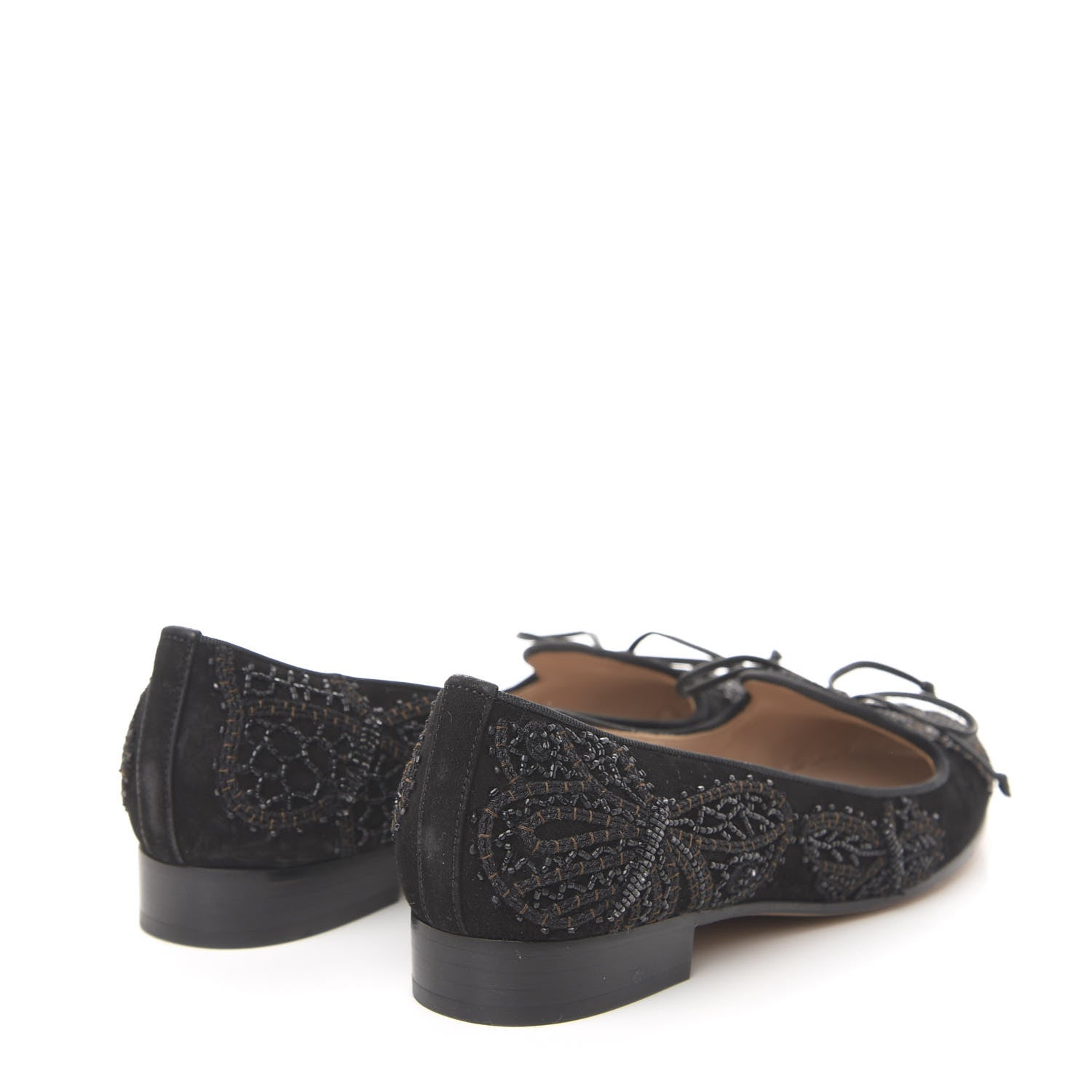 Valentino Garavani Suede Beaded Butterfly Flats 35 Black 4 of 9
