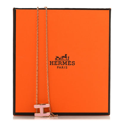 Hermes Lacquered Gold Pop H Pendant Necklace Rose Dragee 6 of 6