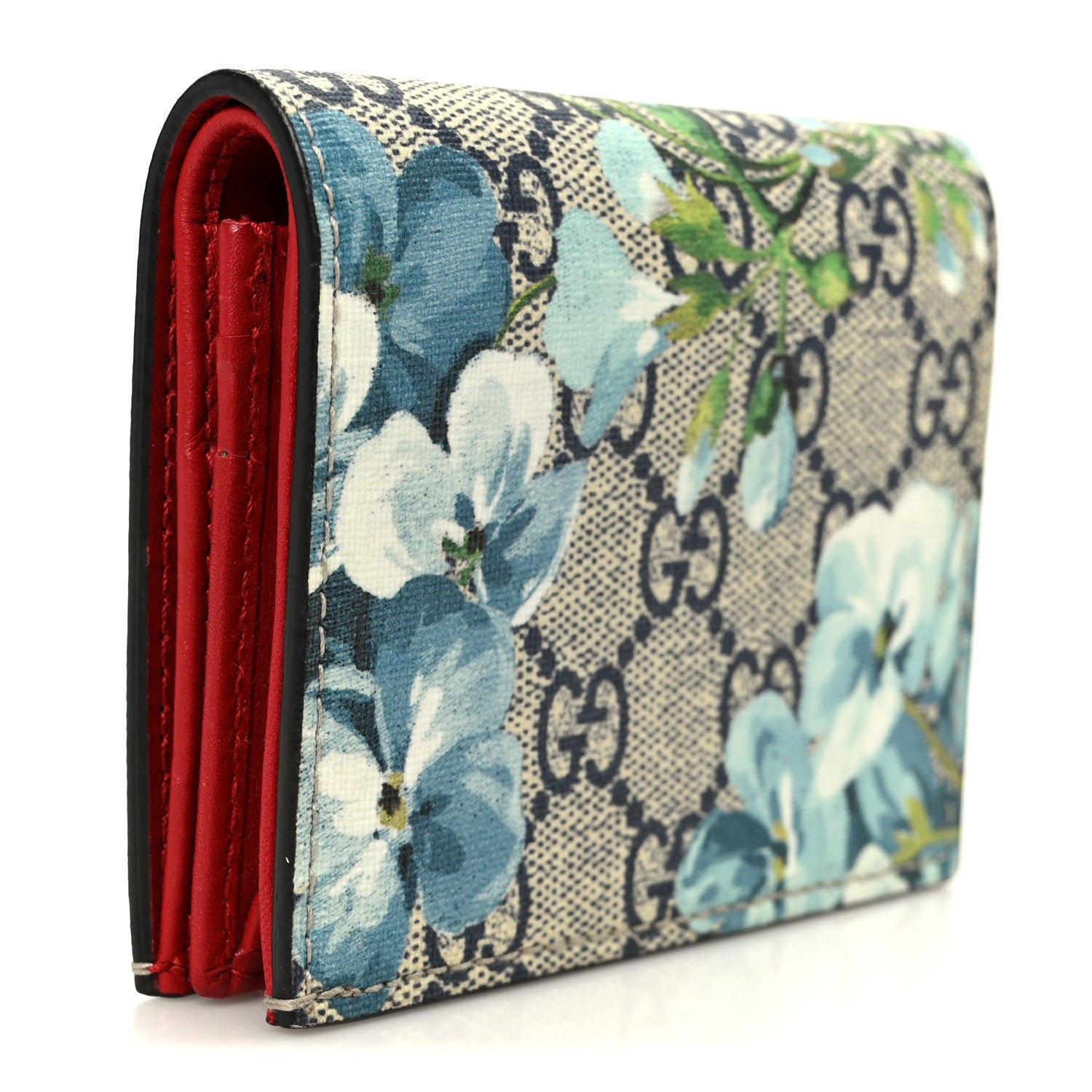 Gucci GG Supreme Monogram Blooms Card Case Beige Blue Navy Hibiscus Red 3 of 9