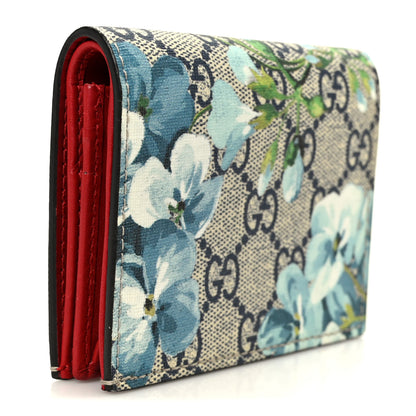 Gucci GG Supreme Monogram Blooms Card Case Beige Blue Navy Hibiscus Red 3 of 9