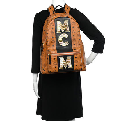 MCM Visetos Studded Small Studded Logo Stripe Backpack Cognac 2 of 10