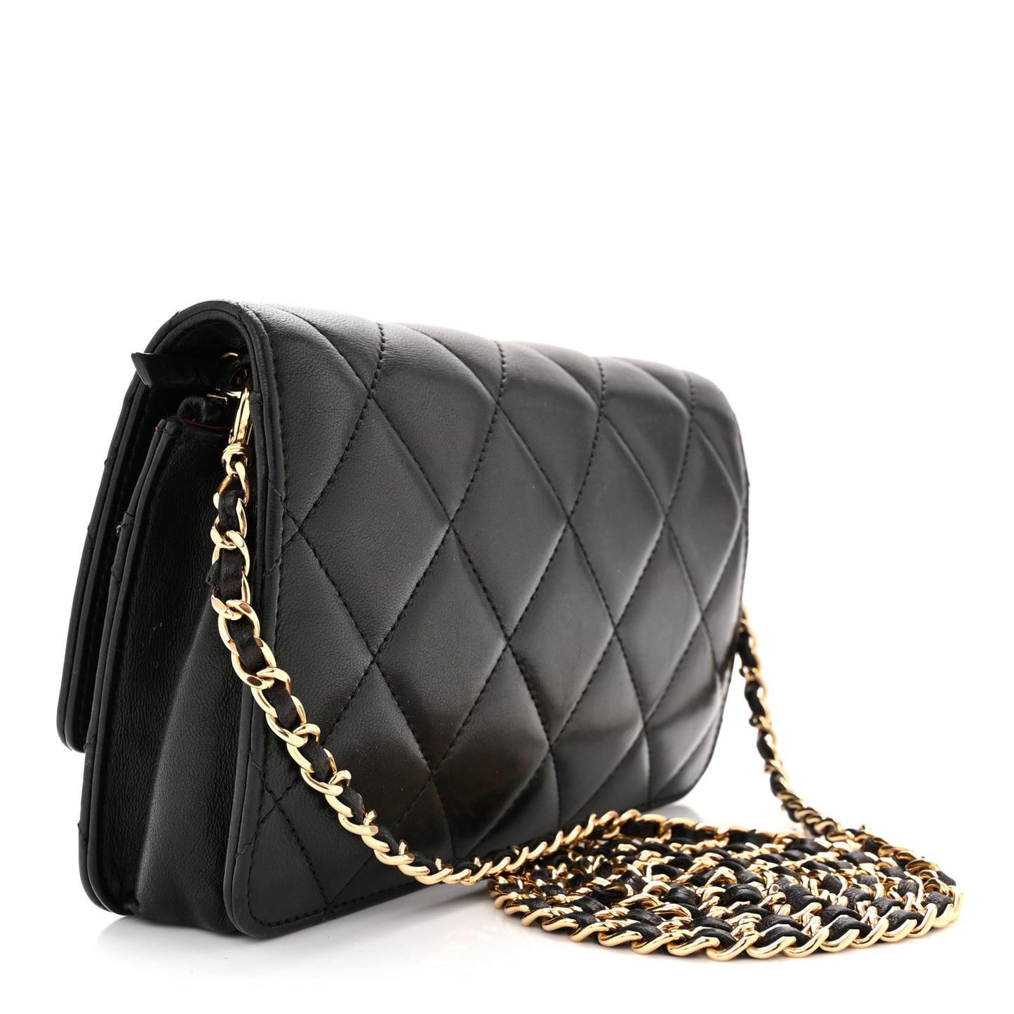 Lambskin Quilted Golden Class Wallet on Chain WOC Black