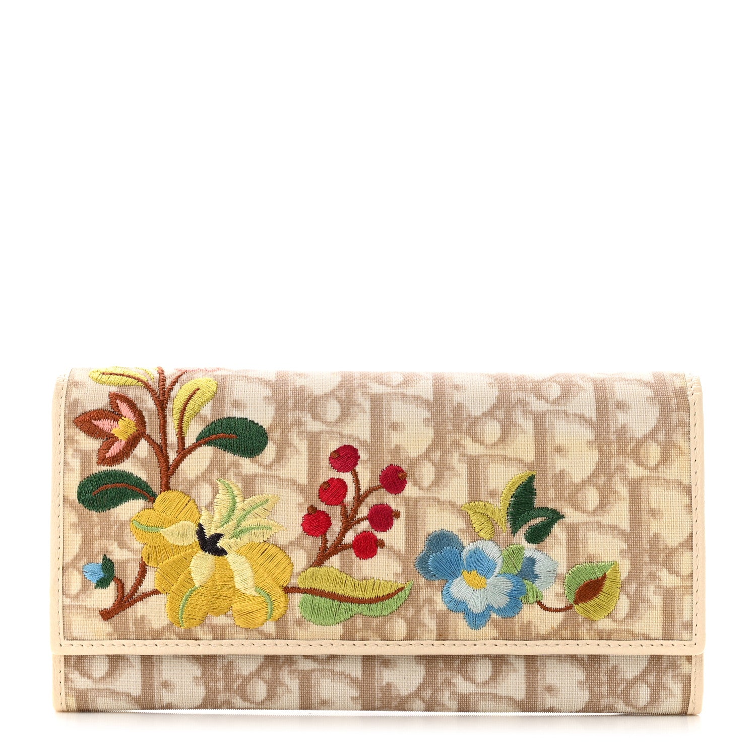 Christian Dior Monogram Vintage Flowers Flap Wallet Beige 1 of 7