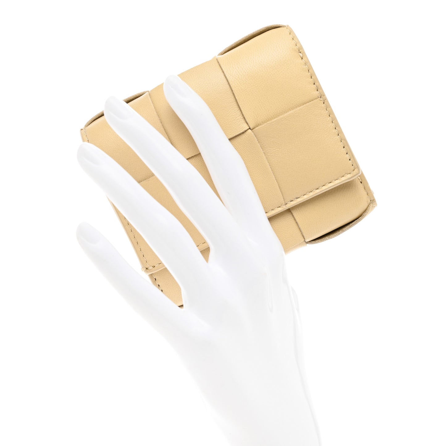Nappa Calfskin Maxi Intrecciato Cassette Tri-Fold Wallet Porridge