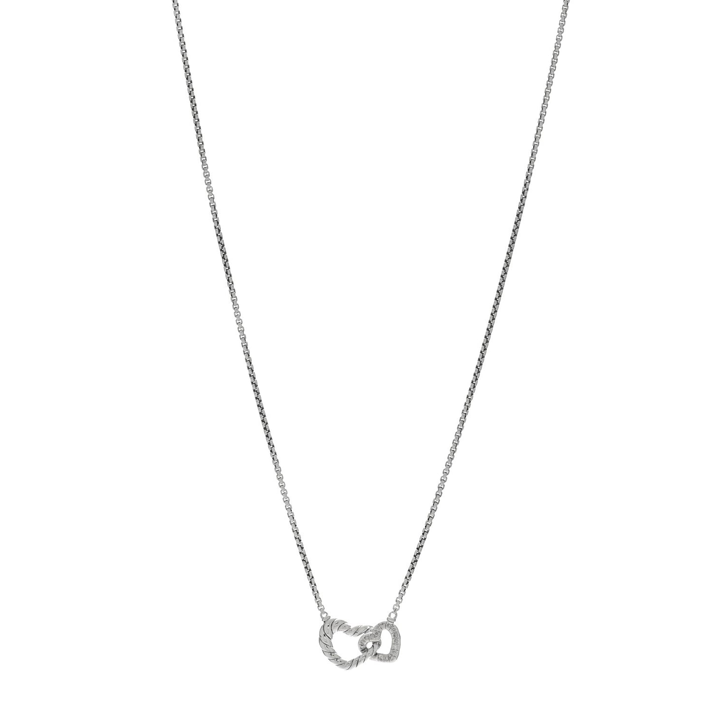 Sterling Silver Diamond Cable Collectibles Interlocking Heart Necklace