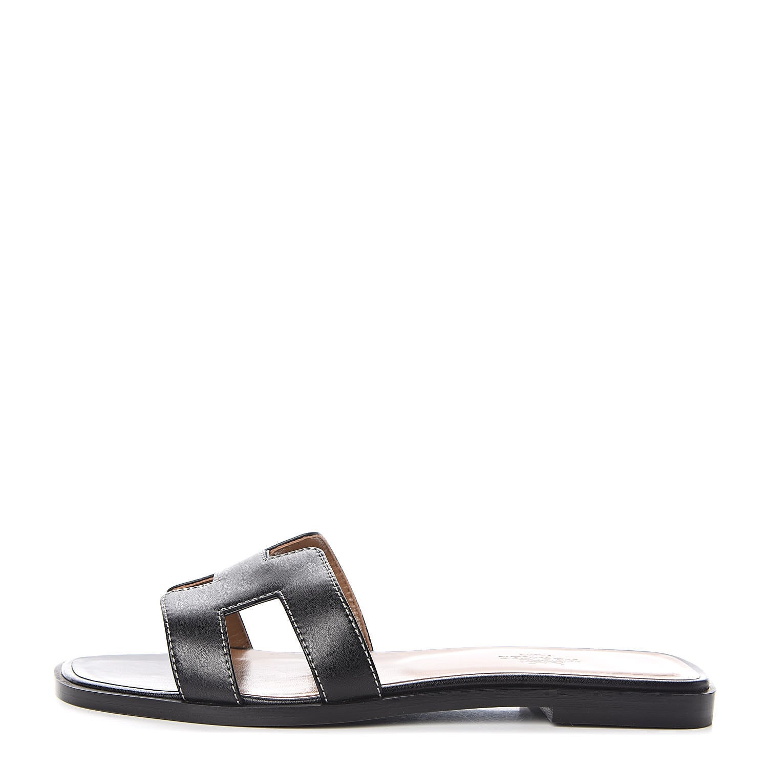 Hermes Box Calfskin Oran Sandals 36.5 Black 1 of 8