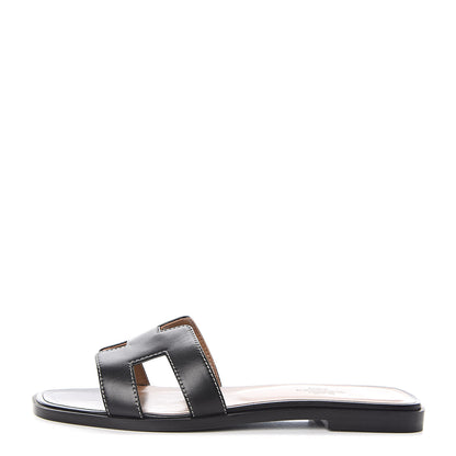 Hermes Box Calfskin Oran Sandals 36.5 Black 1 of 8