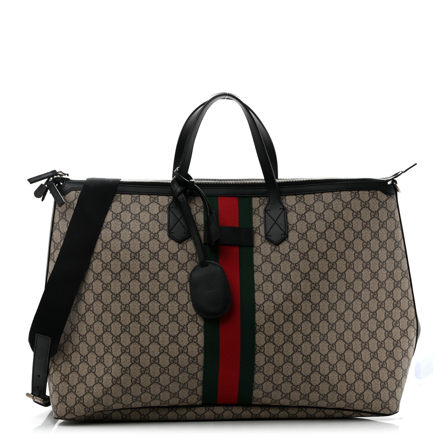 GG Supreme Monogram Web Large Zippered Tote Beige Black