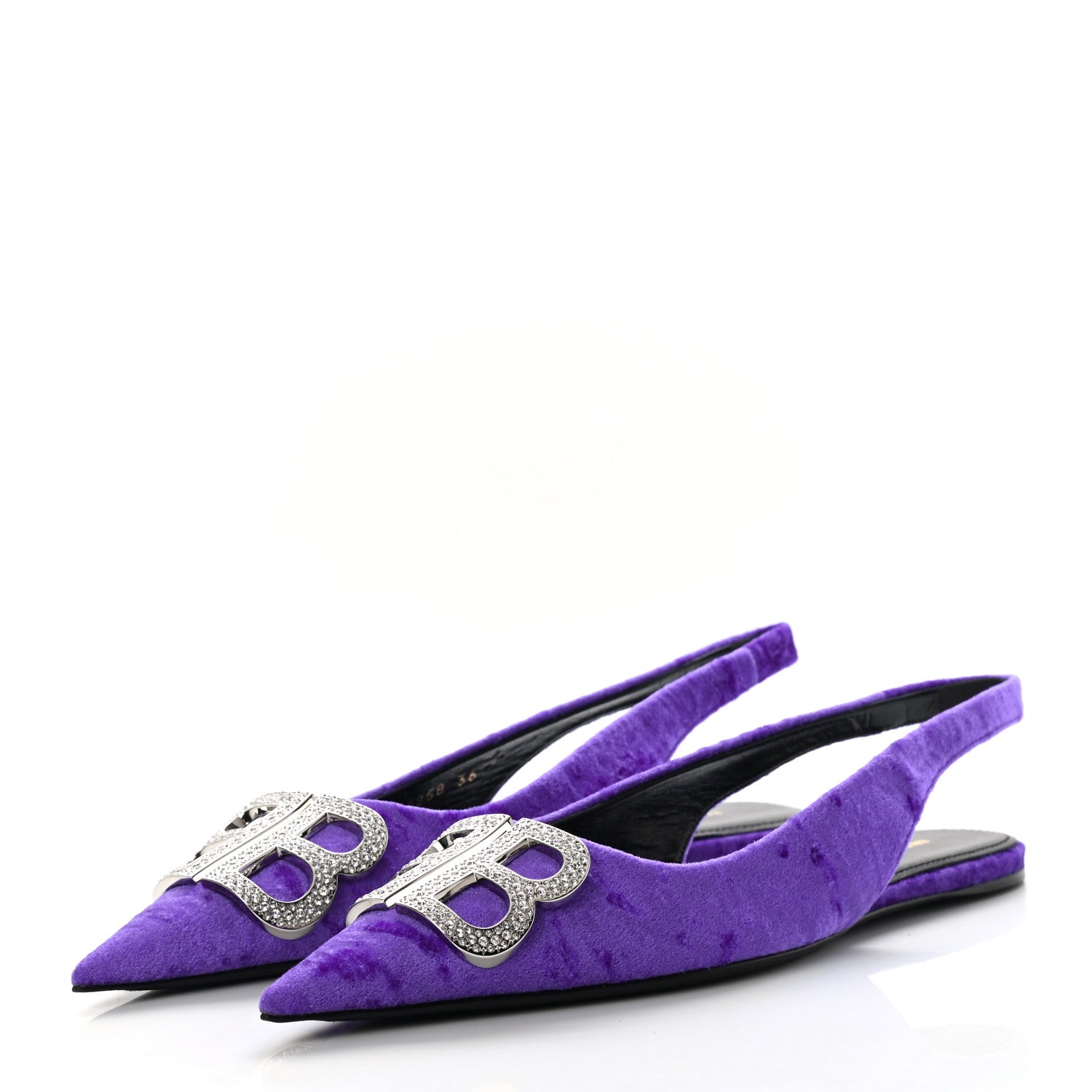Balenciaga Crushed Velvet Crystal BB Knife Pointy Toe Slingback Flats 36 Purple 3 of 10