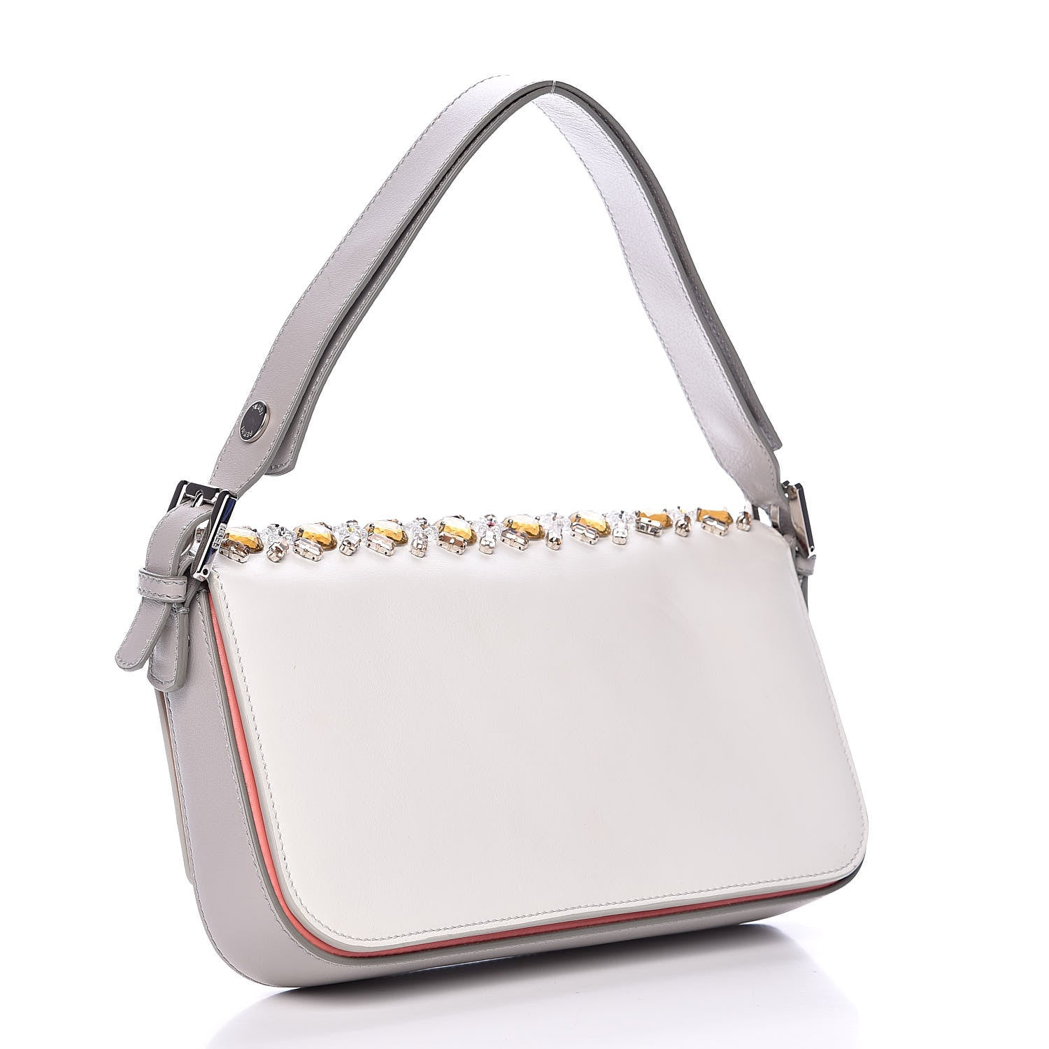 Fendi Vitello Dolce Crystal 3Baguette Shoulder Bag White Pink 3 of 12