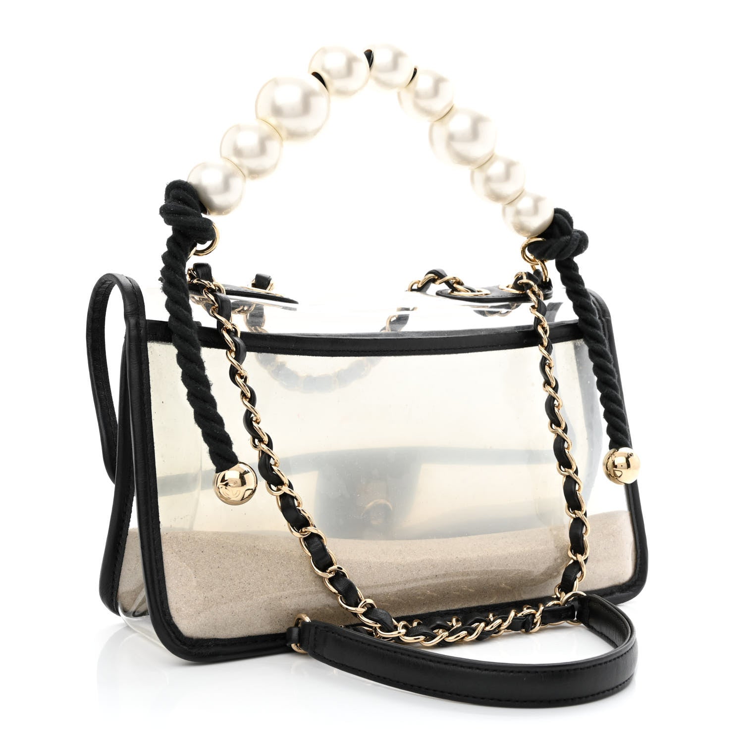 Chanel Lambskin PVC Sand By The Sea Flap With Pearl Strap Black 3 of 11