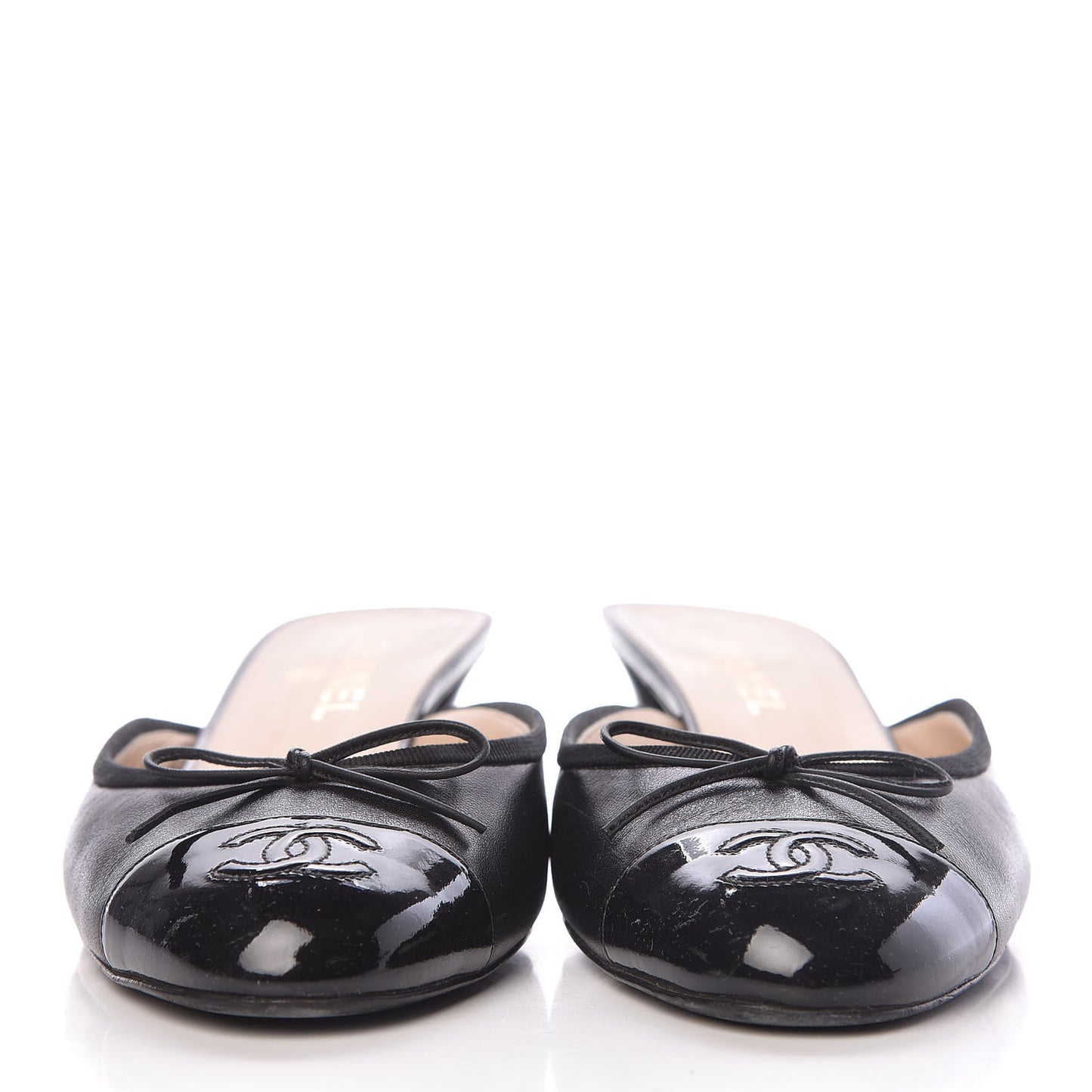 Patent Lambskin Cap Toe CC Mules 41 Black