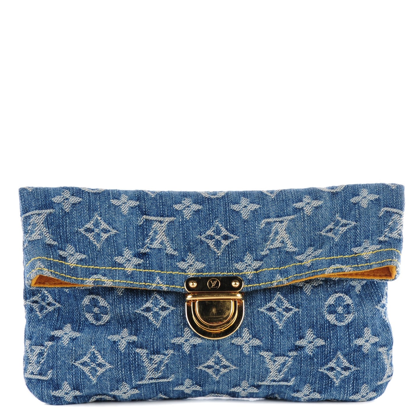 Monogram Denim Pochette Plat Clutch Blue