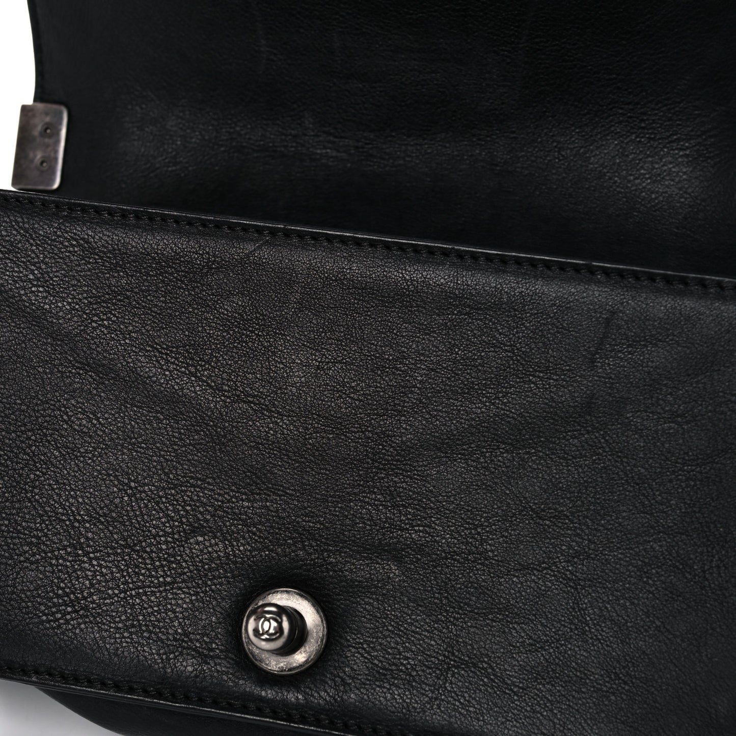 Calfskin Double Stitch Small Boy Flap Black