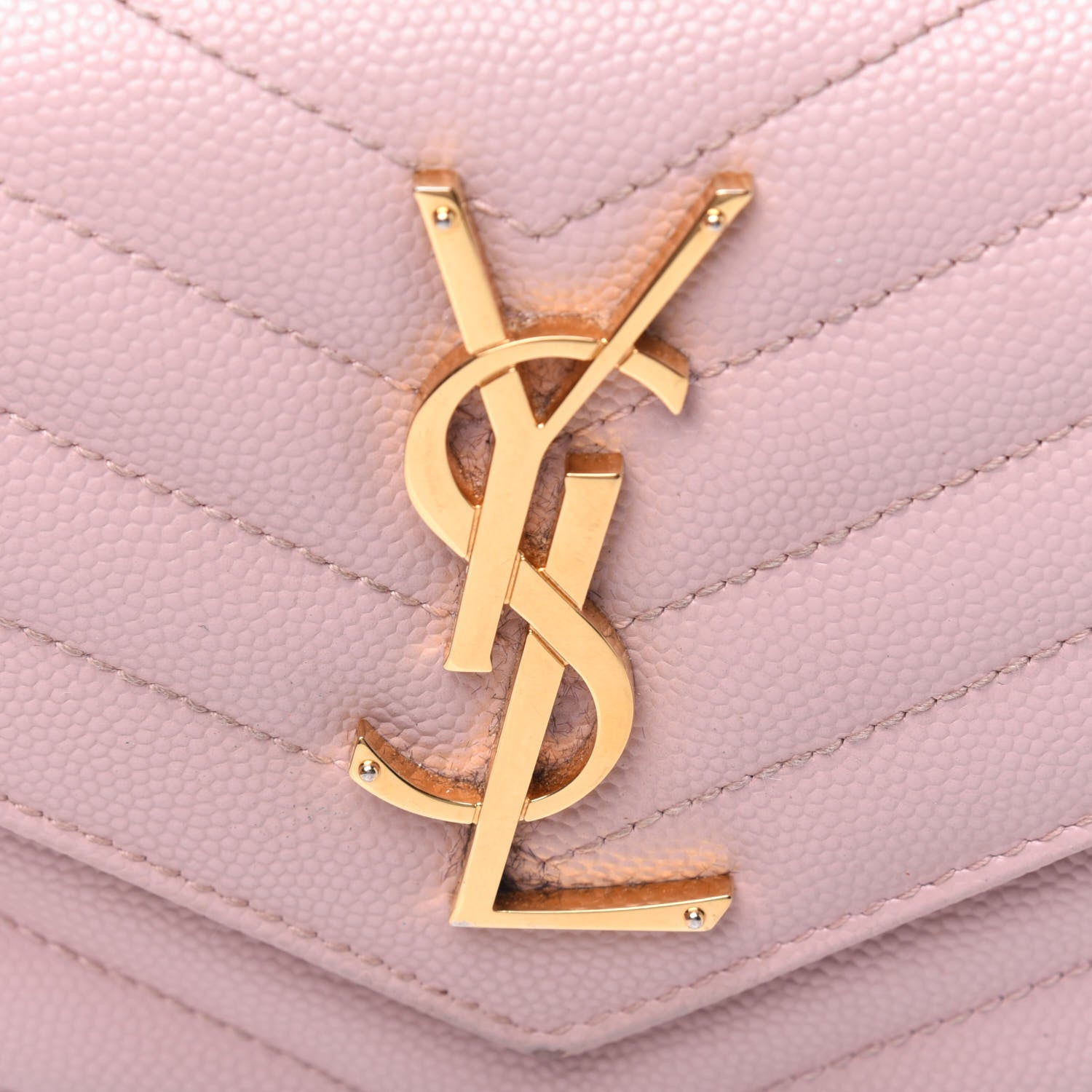 Saint Laurent Grain De Poudre Matelasse Chevron Monogram Flap Wallet Pale Pink 18 of 20