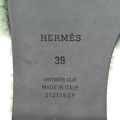 Hermes Woolskin Oran Sandals 39 Vert D’eau 6 of 10