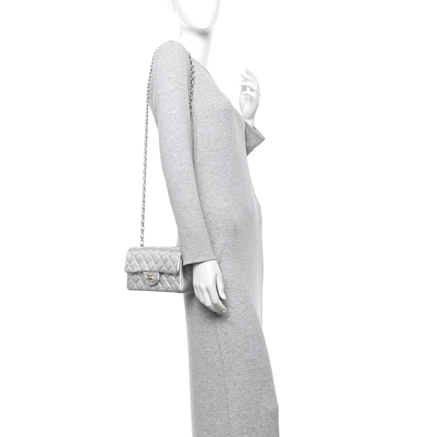Chanel Metallic Calfskin Quilted Mini Rectangular Flap Silvery 2 of 13