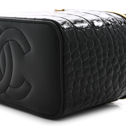 Chanel Calfskin Crocodile Embossed Crococo Small Top Handle Vanity Case With Chain Black 10 of 11