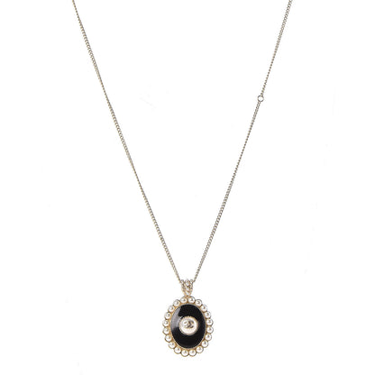 Chanel Gripoix Poured Glass Pearl CC Pendant Necklace Black Light Gold 1 of 5