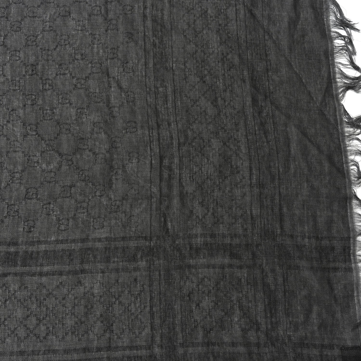 Gucci Wool Silk GG Monogram Diamante Plaid Surviee Shawl  Graphite Black 3 of 3