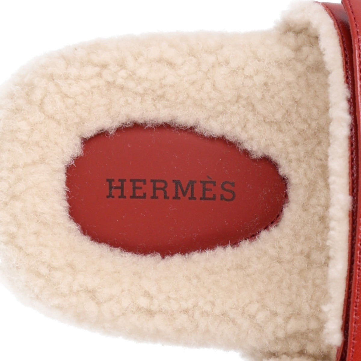 Hermes Glazed Nappa Woolskin Womens Chypre Sandals 36 Rouge Sanguine Ecru 7 of 9