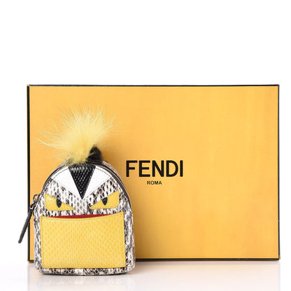 Fendi Elaphe Ayers Nutria Fox Fur Monster Eyes Mini Backpack Charm Natural Multicolor Black Sunflower 6 of 6