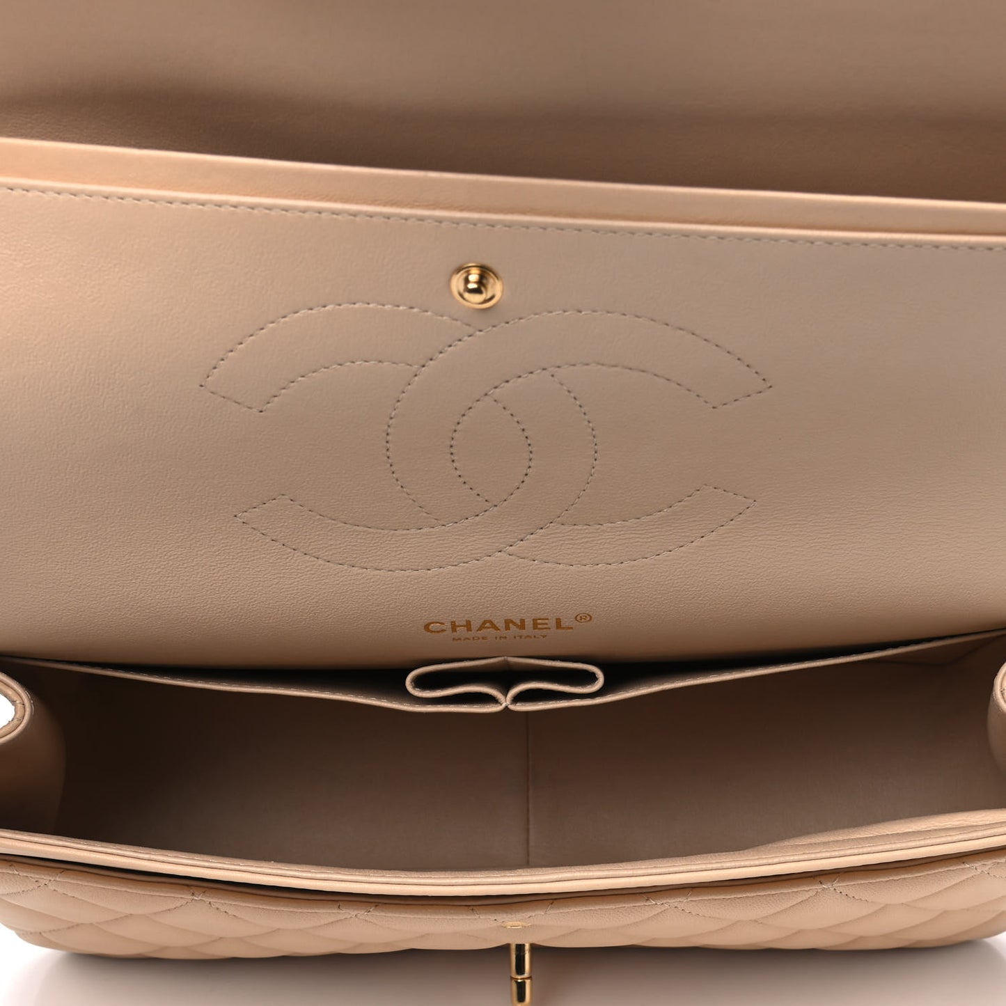Lambskin Quilted Jumbo Double Flap Beige