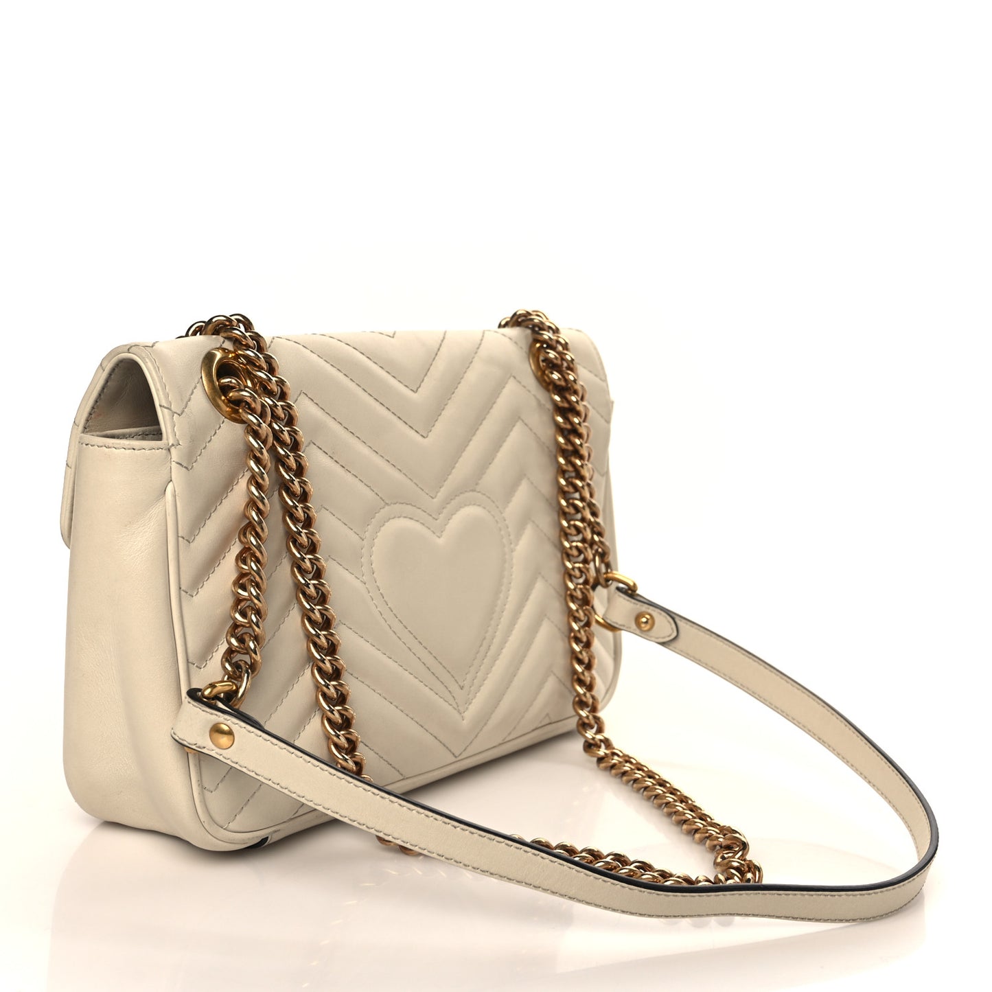 Calfskin Matelasse Small GG Marmont Shoulder Bag White