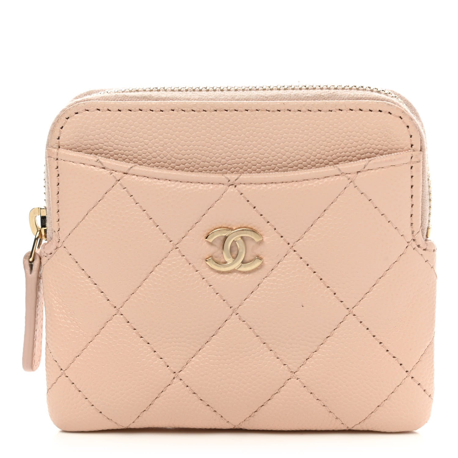 Chanel Caviar Quilted Zip Card Holder Wallet Light Beige 1 of 11