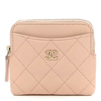 Chanel Caviar Quilted Zip Card Holder Wallet Light Beige 1 of 11