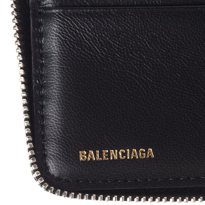 Balenciaga Calfskin Logo Crocodile Embossed Zip Around Wallet Black 6 of 7