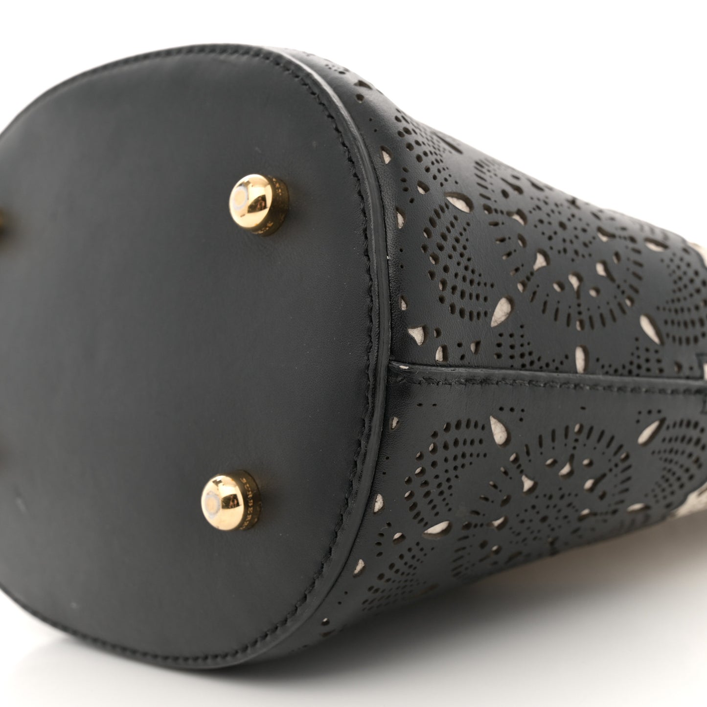 Prorsom Calfskin Laser Cut Lace Orchard Bucket Bag Black White