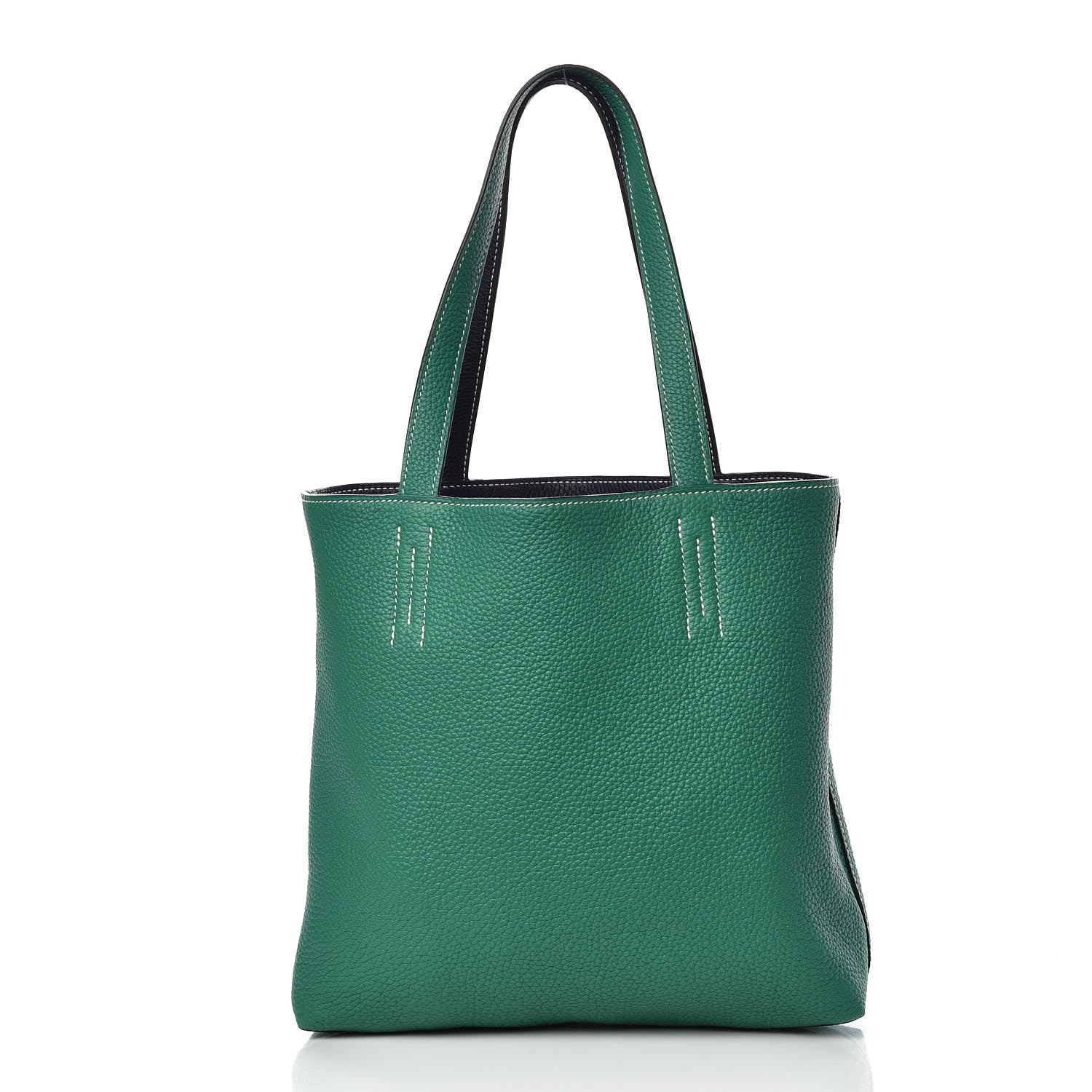 Hermes Taurillon Clemence Double Sens 36 Reversible Tote Vert Vertigo Bleu Nuit 4 of 10