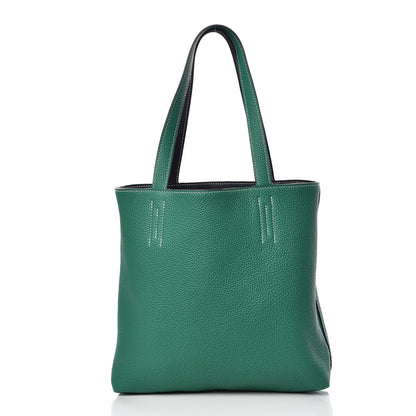 Hermes Taurillon Clemence Double Sens 36 Reversible Tote Vert Vertigo Bleu Nuit 4 of 10