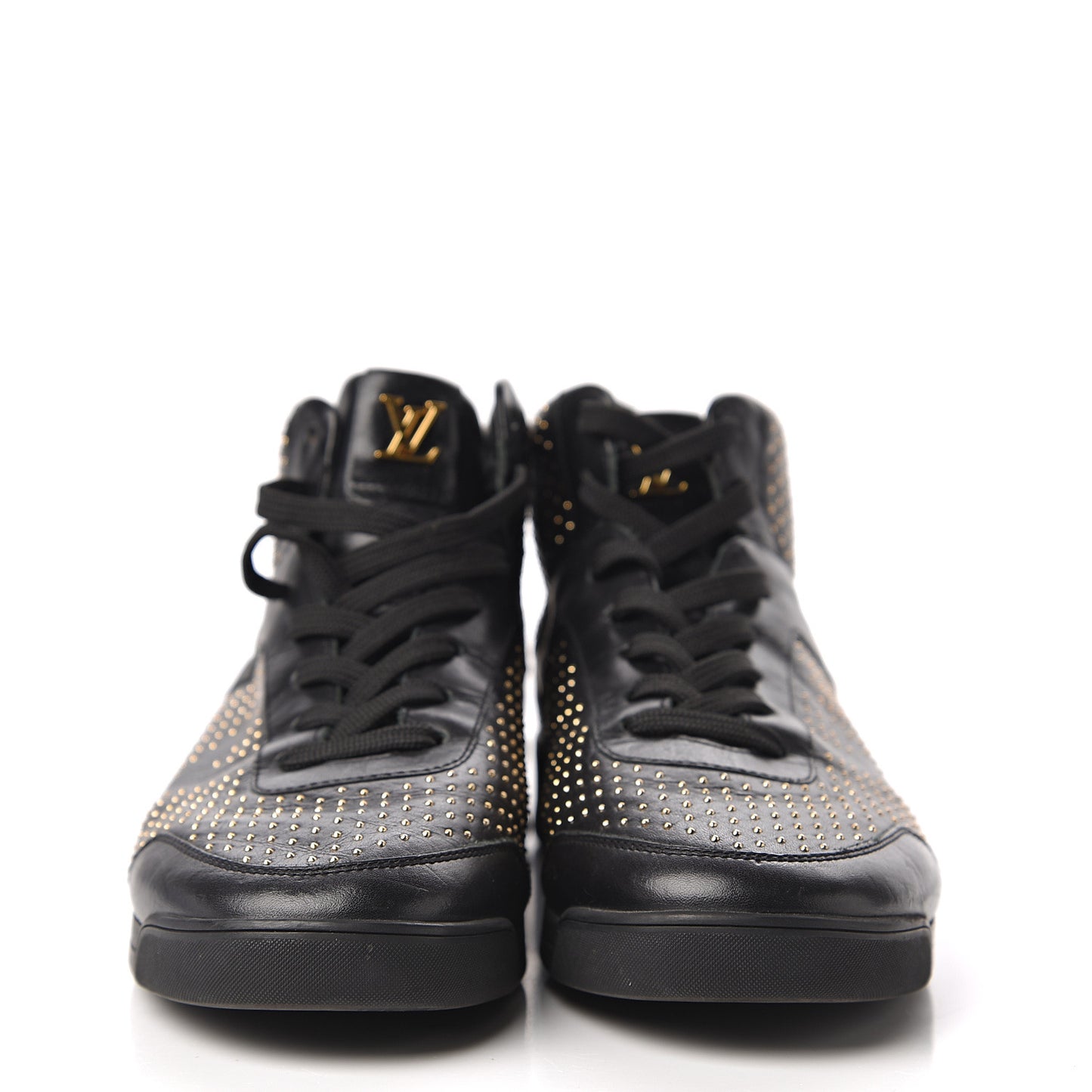 Calfskin Studded High Top Sneakers 37 Black
