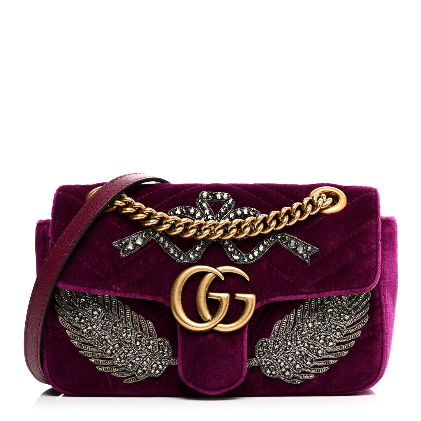 Velvet Matelasse Embroidered Mini GG Marmont Shoulder Bag Bordeaux