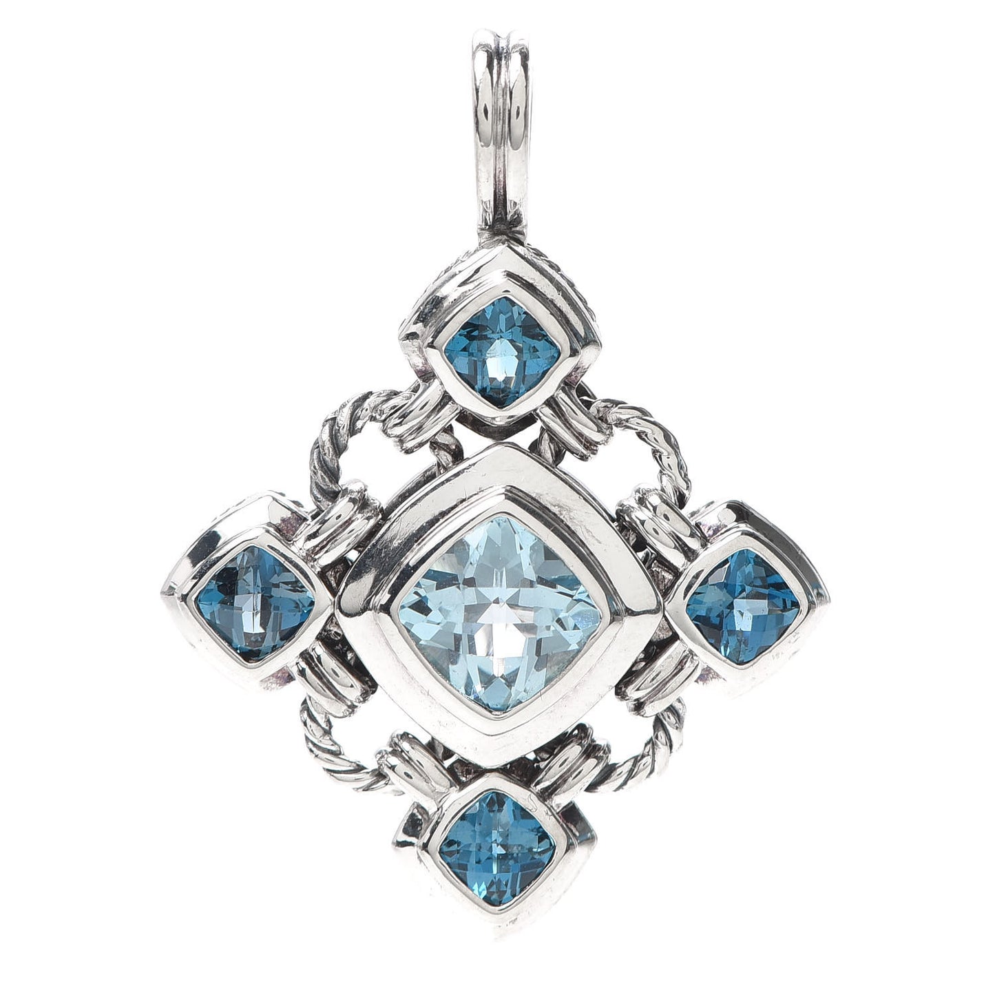 Sterling Silver Blue Topaz Renaissance Cross Enhancer Pendant