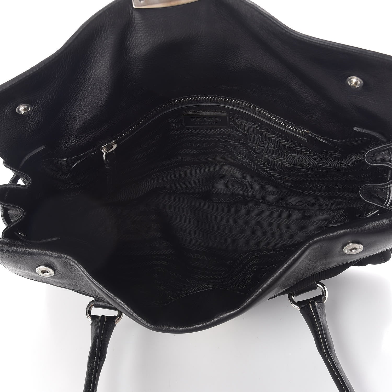 Prada Tessuto Nylon Vitello Foldover Pushlock Satchel Black 5 of 9