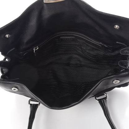 Prada Tessuto Nylon Vitello Foldover Pushlock Satchel Black 5 of 9