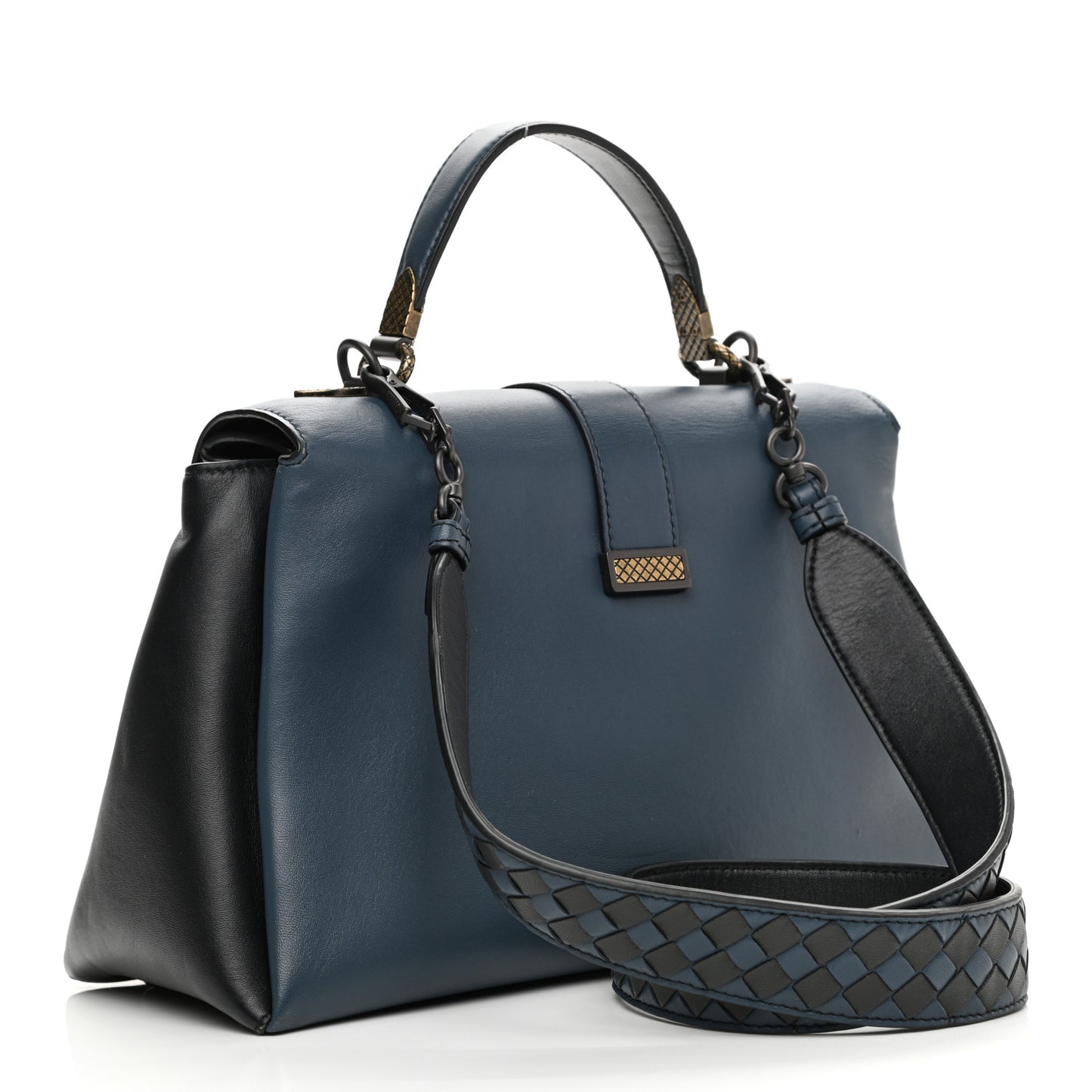 Nappa Small Bicolor Piazza Bag Ferro Gray Denim