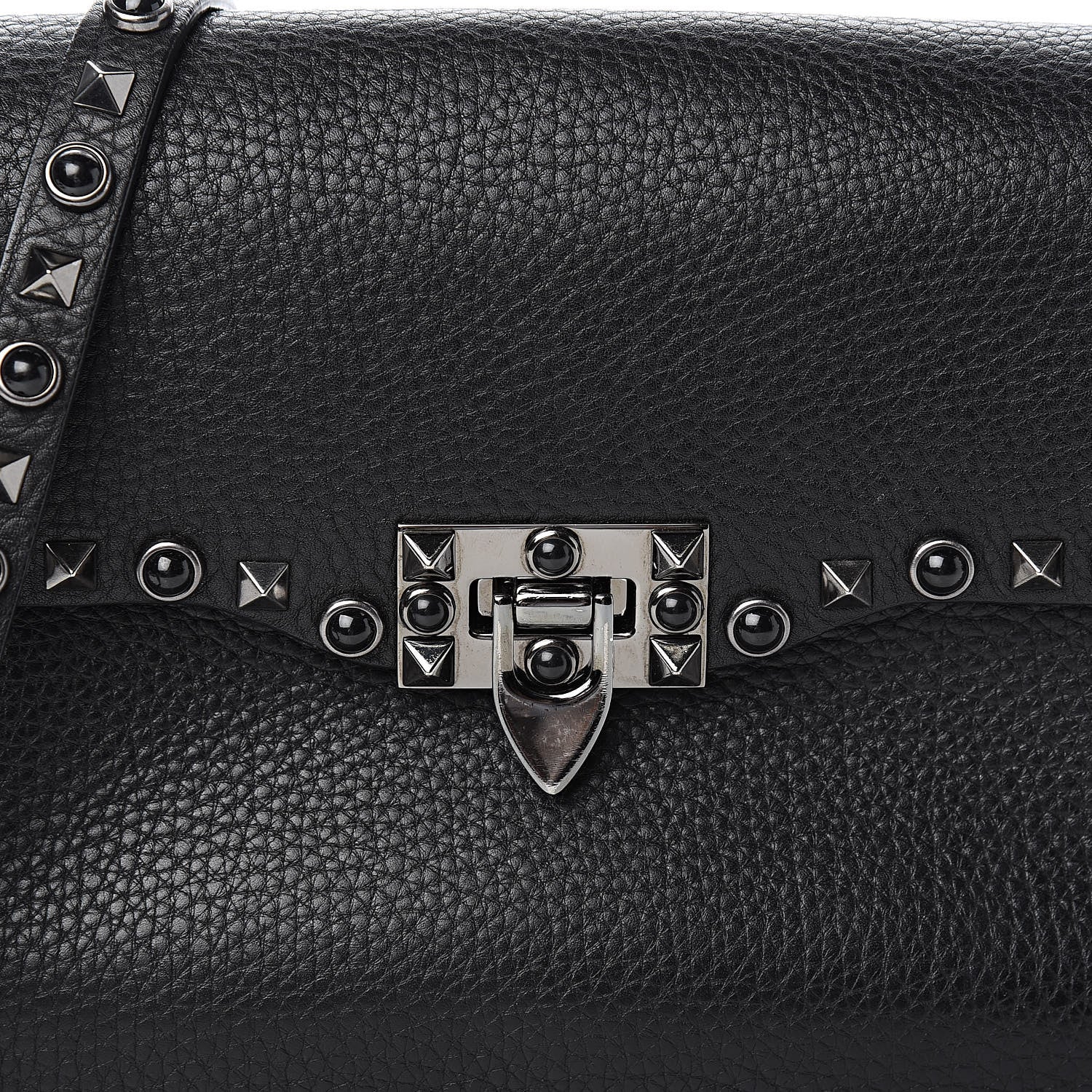 Valentino Garavani Pebbled Calfskin Onyx Medium Rockstud Rolling Flap Saddle Bag Black 9 of 9